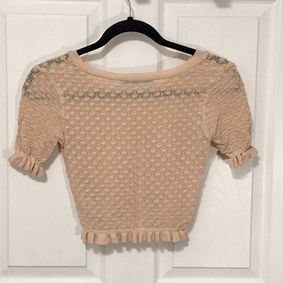 ZARA Textured Crop Ruffle Short Sleeve Sweater Top in Blush Pink sz S - EUC - Picture 6 of 11